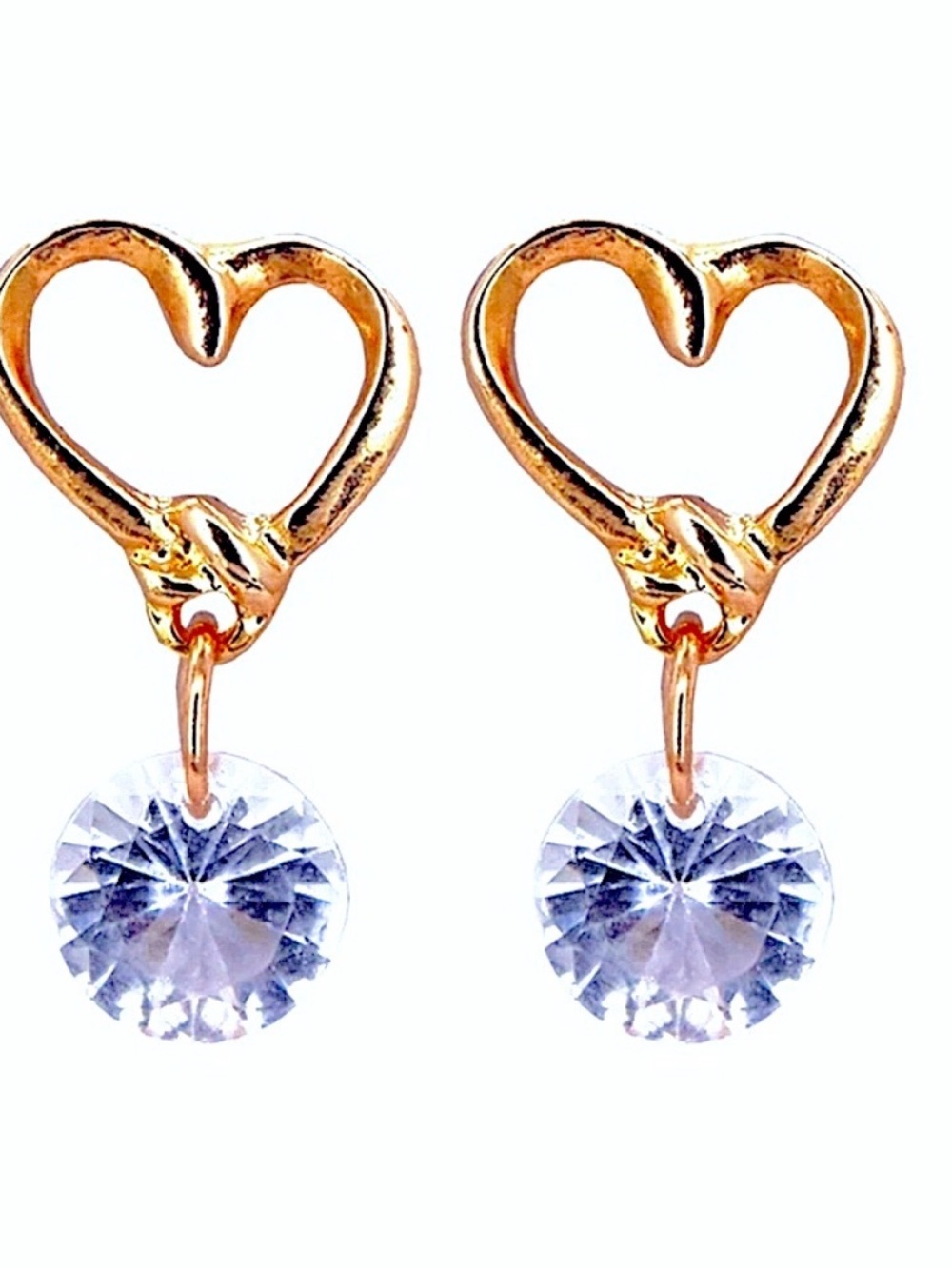 NWT Gold Heart with Dangling Crystal Earrings